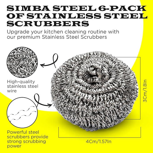 6 Pcs Simba Stainless Steel Wool Scrubber Pads - Image 2