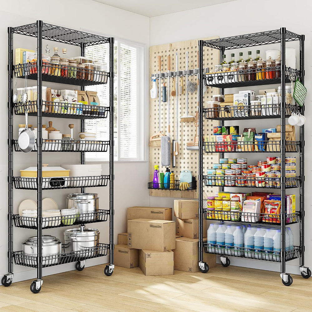 DurayLoly 7-Tier Wire Shelving Unit with Basket Shelf & Wheels