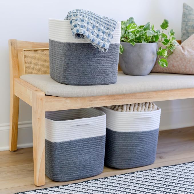 NaturalCozy Storage Cubes 11 Inch Cotton Rope Woven Baskets - Image 4