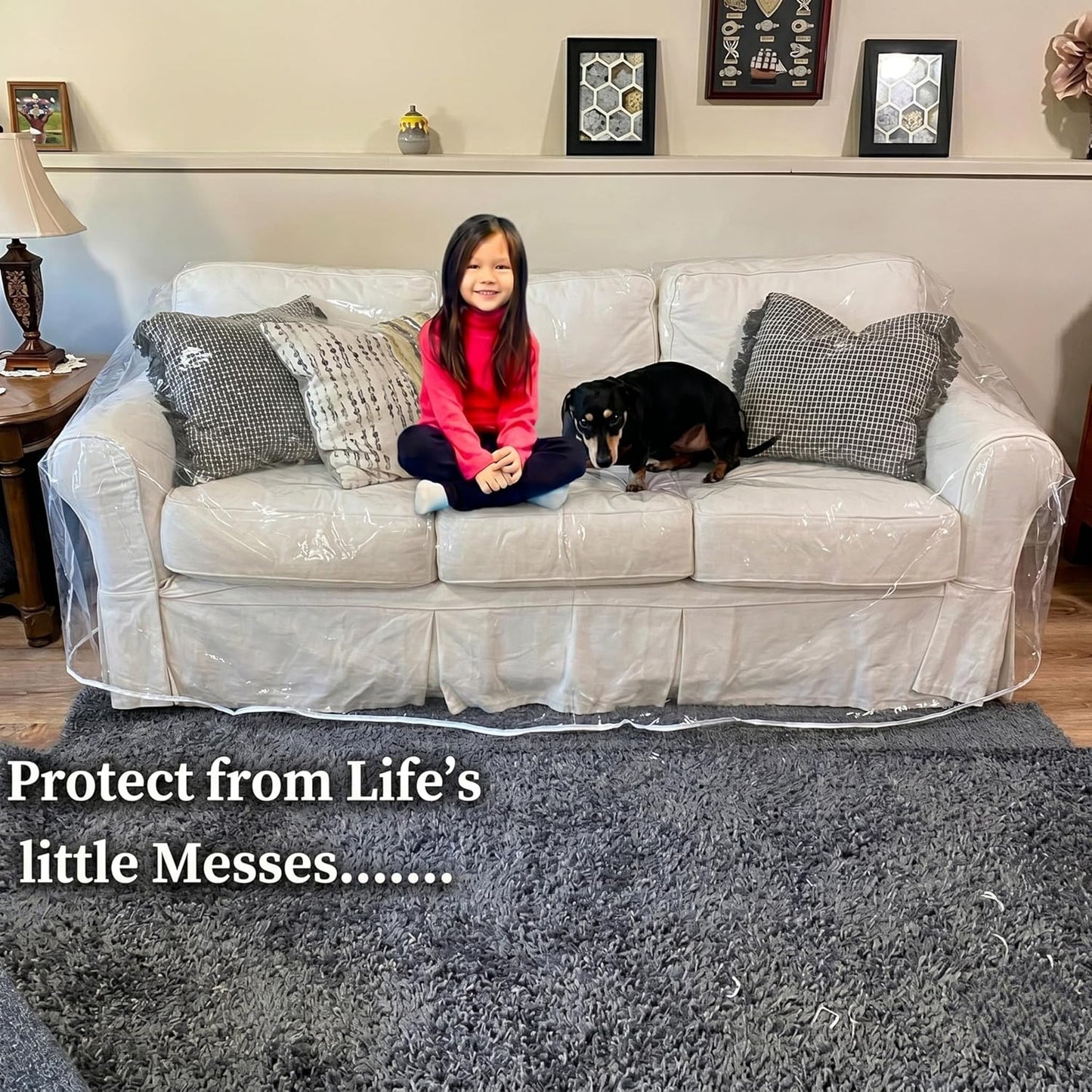 Evelots Clear Couch Cover - Thick Heavy Duty Vinyl 3 Seat Sofa Cover for Protection Against Cat & Dog Clawing - Stain & Dust Protector - Waterproof Slipcover for Moving & Storage