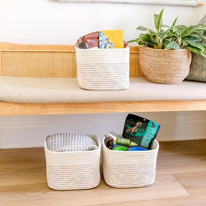 NaturalCozy Storage Cubes 9”x9”x7”Cotton Rope Woven Baskets - Image 9