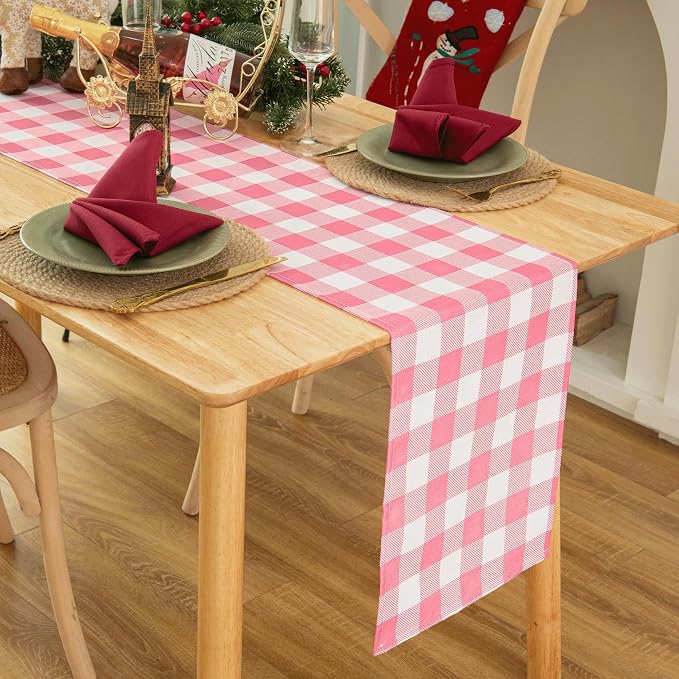 Waterproof Checkered Tablecloth Runner Fabric by Essifunia
