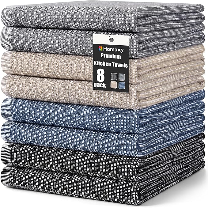 Homaxy Premium Kitchen Towels, Large Cotton Kitchen Hand Towels, Flat and Terry by Homaxy