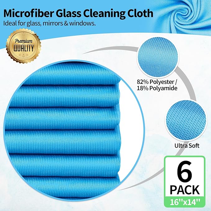 HOMERHYME Microfiber Glass Cleaning Cloth, 6 Pack Window Glass Cleaning Rags - Image 2
