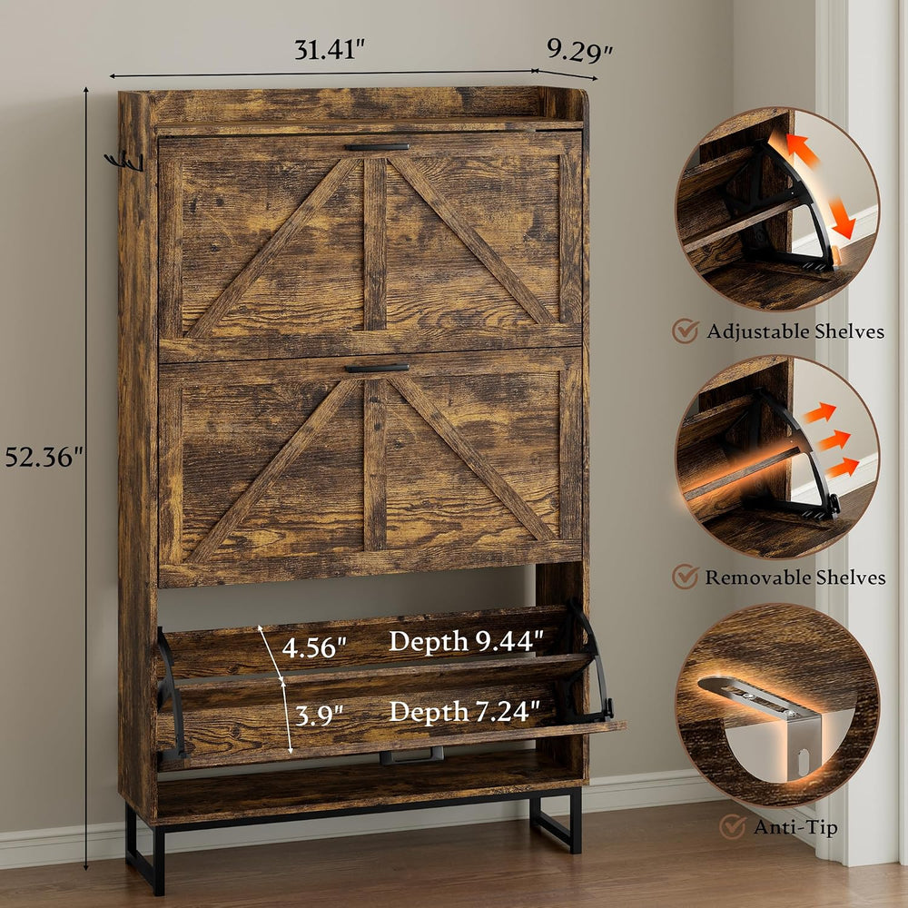 BORNOON Shoe Cabinet with 3 Flip Drawers Narrow Shoe Storage Cabinet Organize...