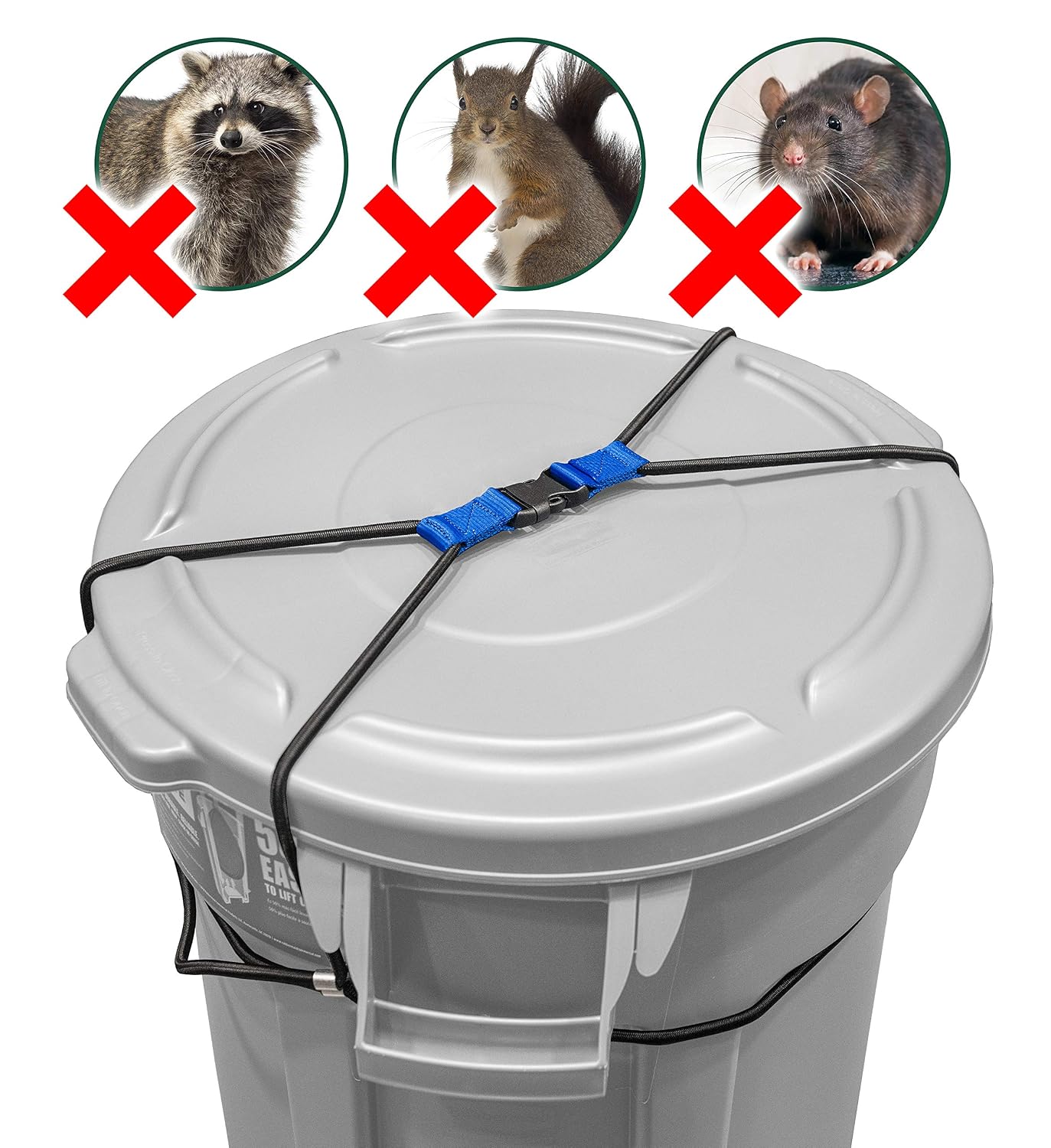 ENCASED Extra Large Trash Can Lock for Animals/Raccoons, Bungee Cord Heavy Duty Extra Large Outdoor Garbage Lid Lock (Fits 50-96 Gallon Trash Can)(Trash Can NOT Included)