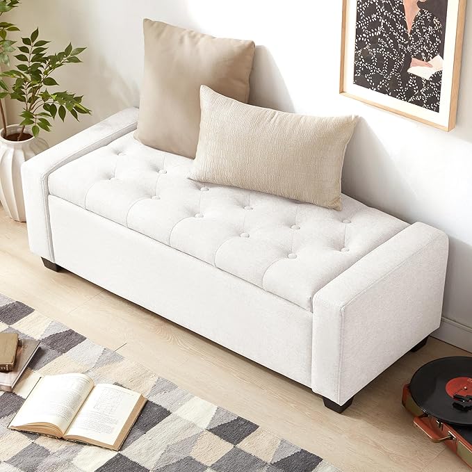 48" Ottoman with Storage, Upholstered Entryway Bench with Seating - Image 5