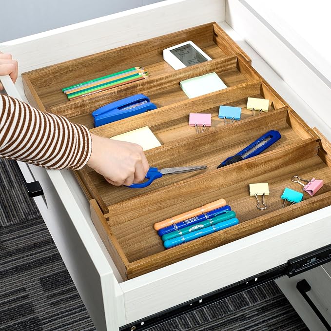 Utoplike Acacia Kitchen Drawer Organizer Expandable, Large Utensils and Cutlery - Image 7