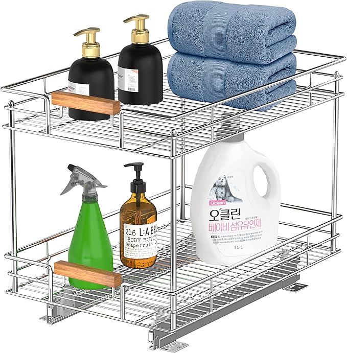 Pull Out Cabinet Organizer, 2 Tier Slide Out Shelves by MountWalker
