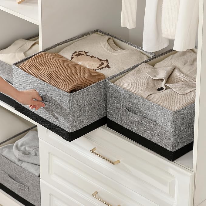 Linen Folding Storage Bins, 3 Pack Large Storage Baskets, Clothing Storage Bins - Image 3