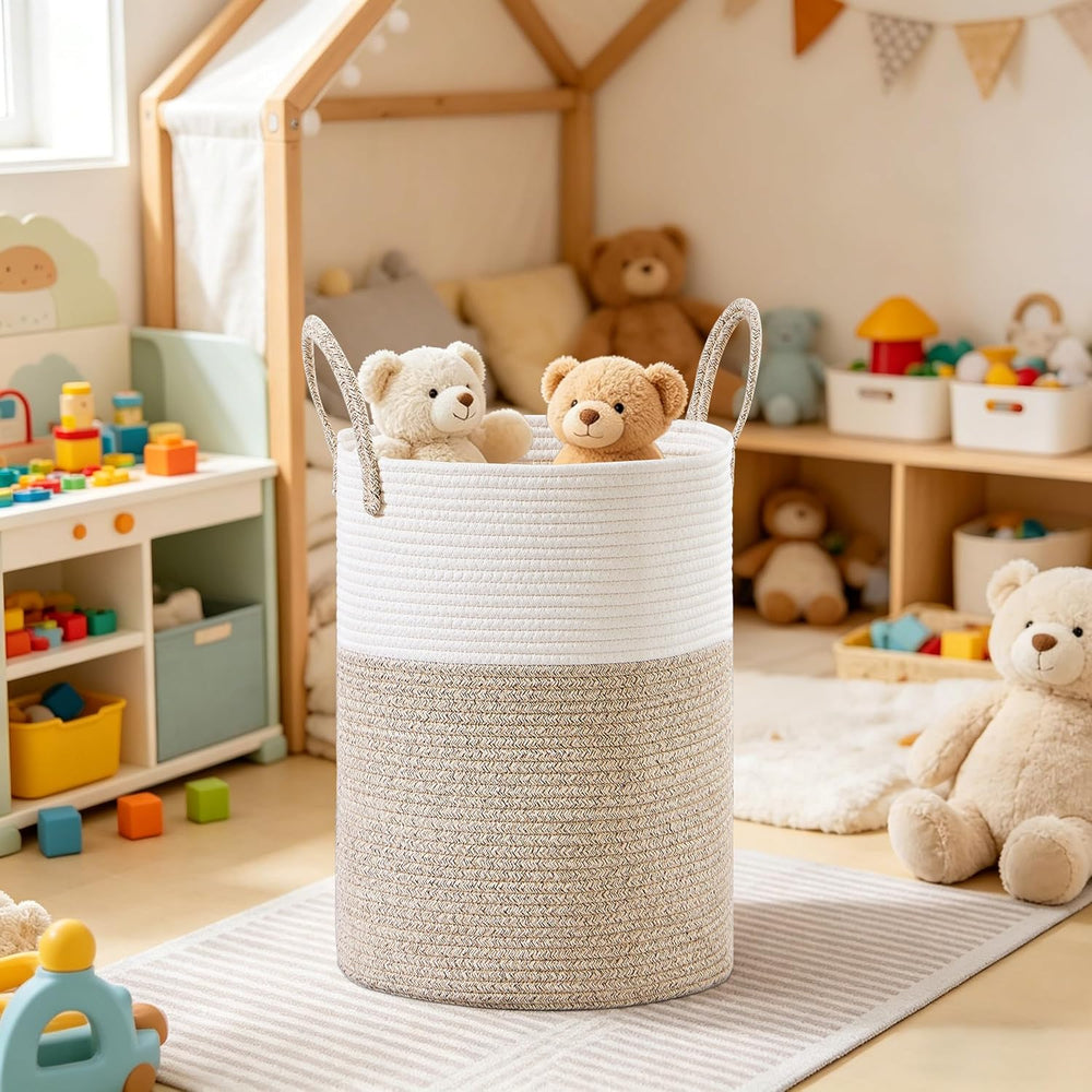 100L Extra Large Tall Cotton Rope Laundry Basket with Handle, Brown