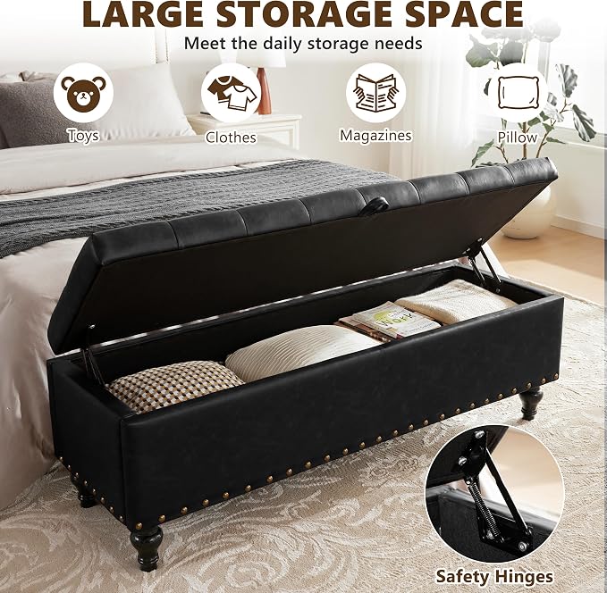 50" Storage Ottoman Bench, Tufted Ottoman - Image 3