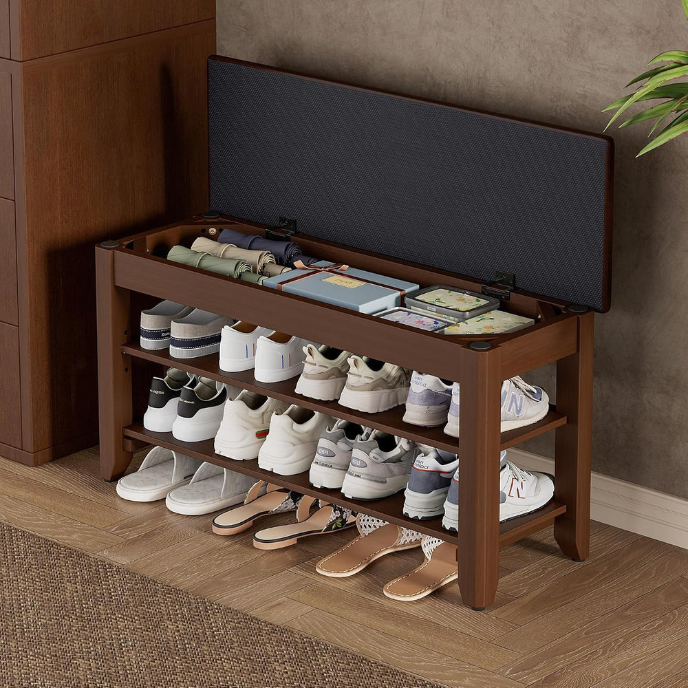 Homleke 31.5" Wide Solid Wood Shoe Rack Bench with Flip-Top Storage