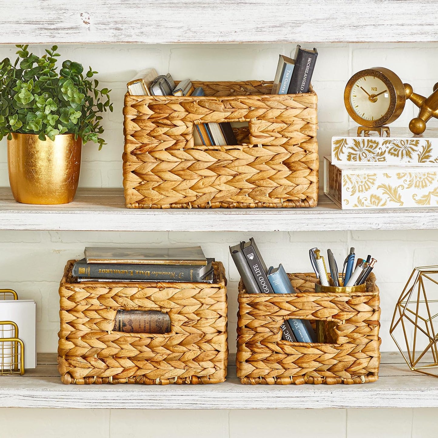 Honey-Can-Do Banana Leaf Storage Baskets, Water Hyacinth Woven Basket, Decorative Baskets-Shelves, Basket-Gifts, Closet, Pantry & Home Organization, Set of 3, Multi-Size, 9" Lx9" Wx6" H (Pack of 3)