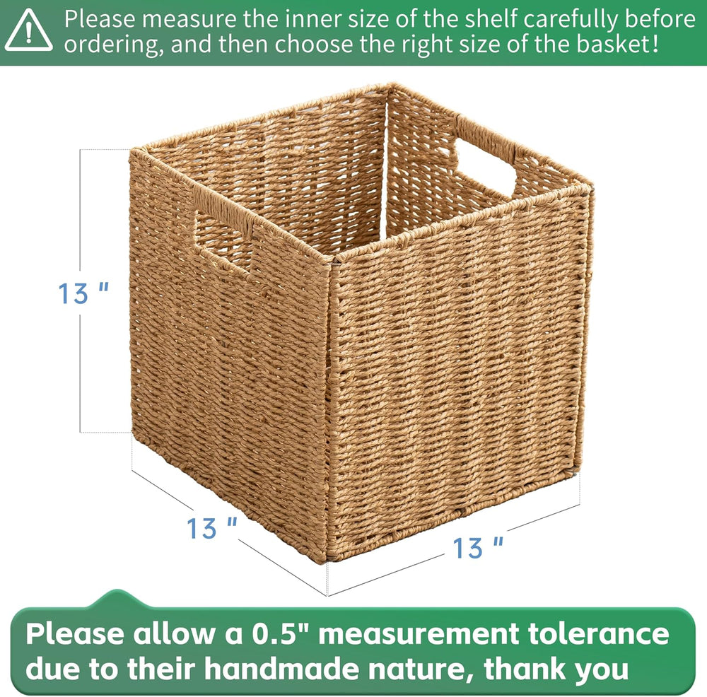 13x13x13 Storage Cube Bins Set of 4, Paper Rope Hand Woven Storage Basket wit...