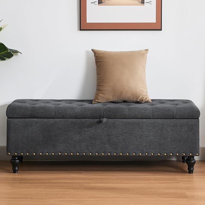 50" Storage Ottoman Bench, Tufted Ottoman - Image 3