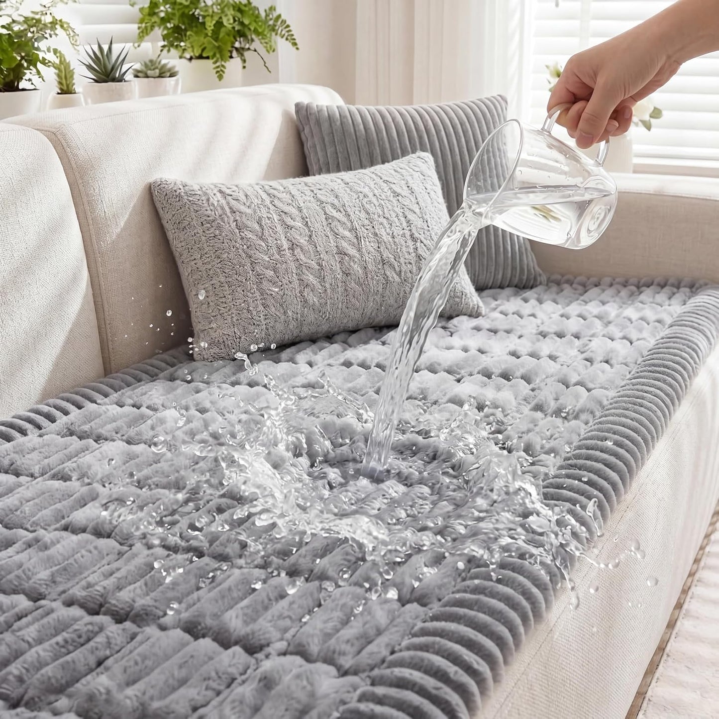 Fixwal Waterproof Dog Couch Cover, Washable Non-Slip Pet Couch Covers for Sofa, Leak-Proof Sofa Protector for Dogs, Pet Friendly Thick Soft Fuzzy Furniture Cover (Grey, 27.6" x 59.1")