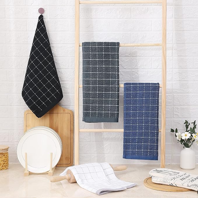 Homaxy 100% Cotton Terry Kitchen Towels, Checkered Designed, Soft and Super - Image 6