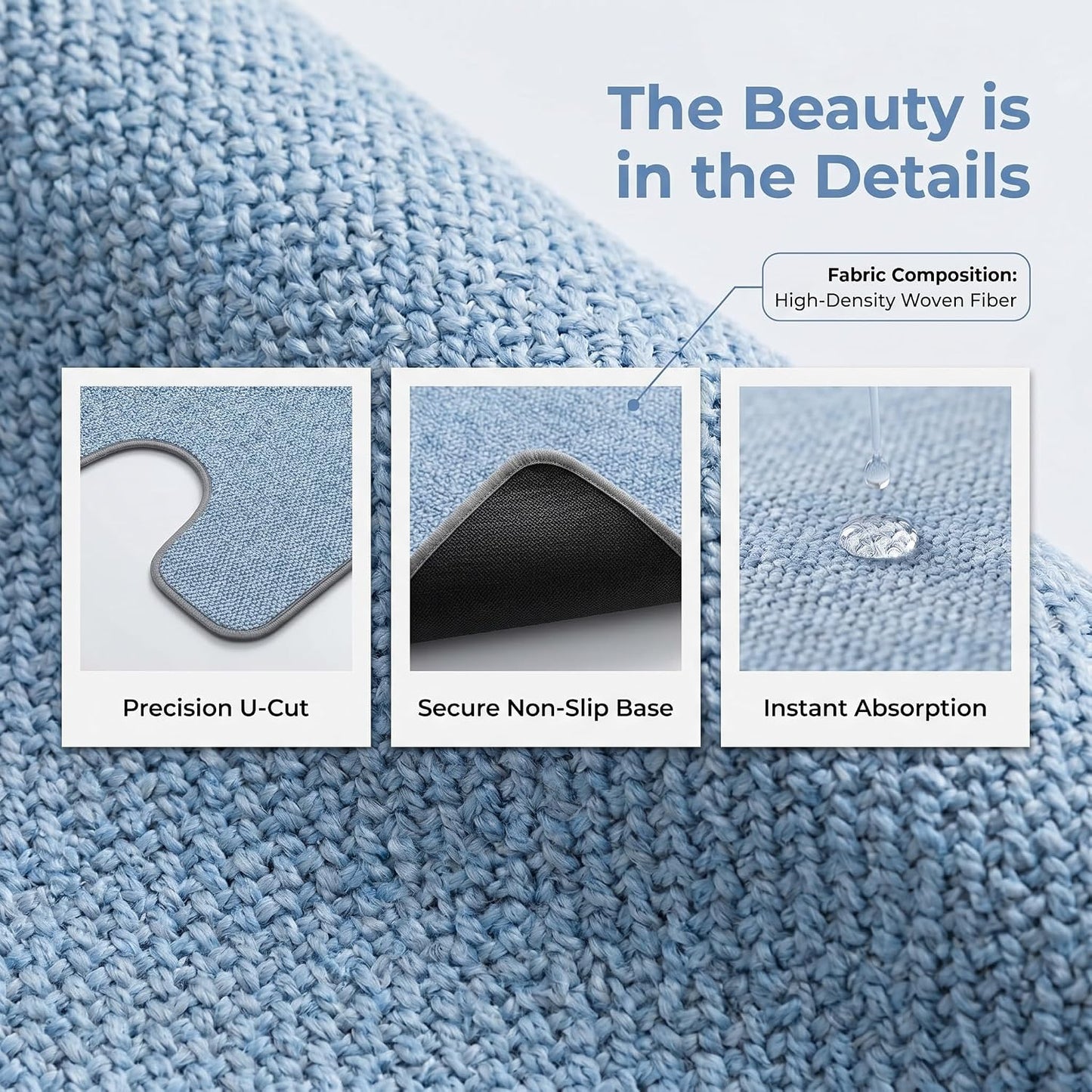 Absorbent Bath Rug Mat for Oval Toilet Base,Soft Microfiber Contour Mats for Toilets, Quick Dry, Bathroom Decor, Non-Slip, U-Shape Blue