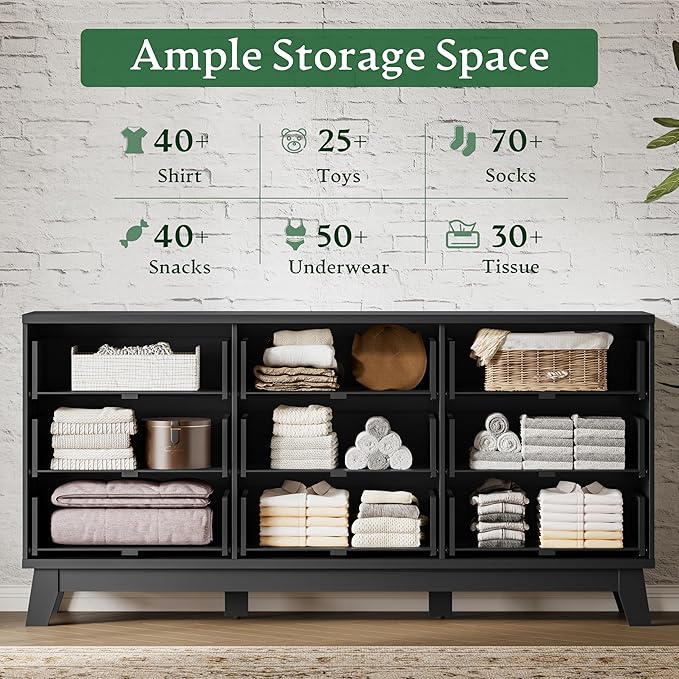 Fluted Dresser with 9 Drawers, Wooden Dresser TV Stand, Wood Closet Clothes - Image 4
