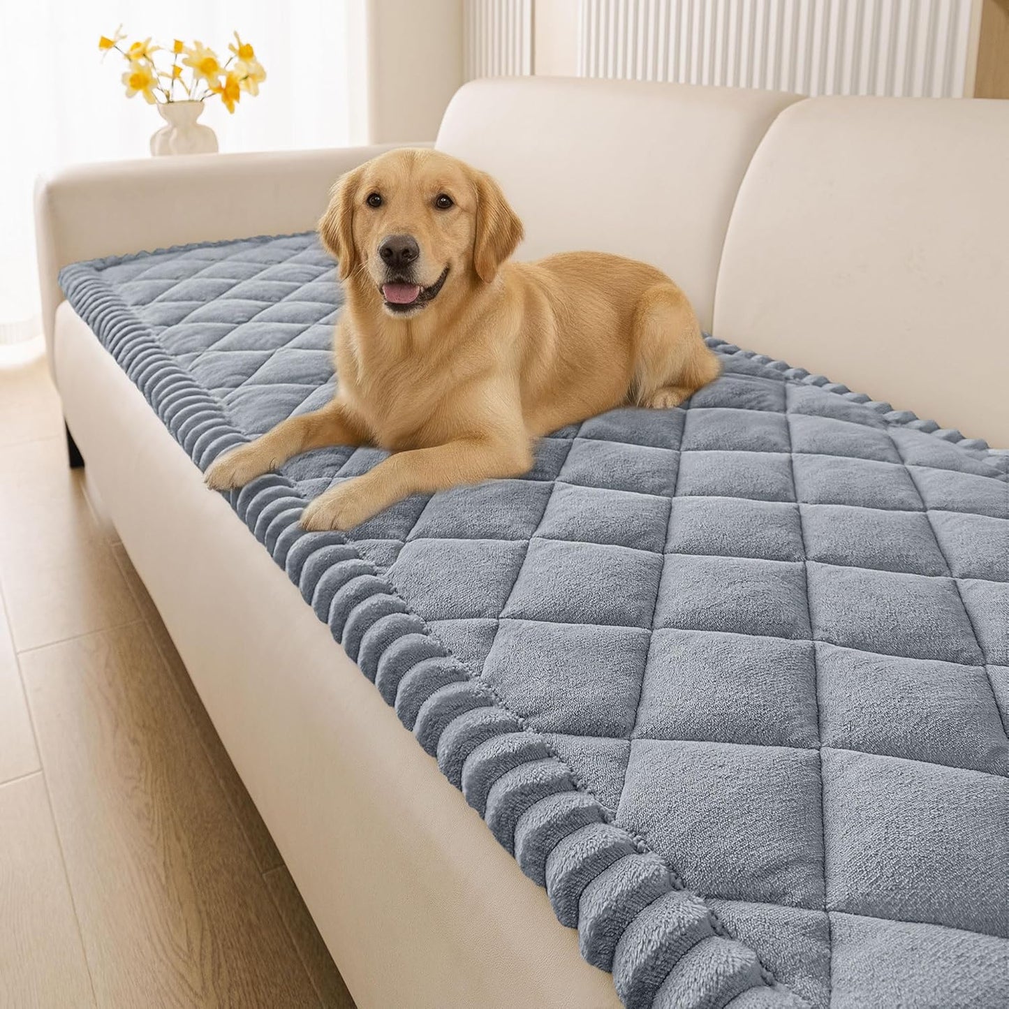 Smiry Couch Cover for Dogs, Non Slip Washable Pet Sofa Protector for Large Dogs, Cats, Fuzzy Plush Sofa Covers for 2 Cushion Couch, Against Fur, Dirt & Scratch Resistant, Grey, 27.6"×59"