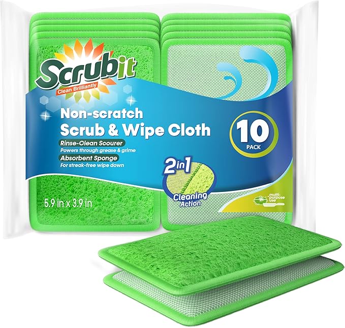 Scrub and Wipe Cleaning Pads – SCRUBIT Dual Sided Scouring Pad and Sponge by SCRUBIT