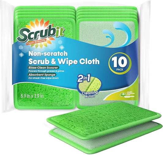 Scrub and Wipe Cleaning Pads – SCRUBIT Dual Sided Scouring Pad and Sponge by SCRUBIT