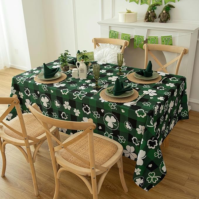 Gingham St Patricks Day Tablecloth Fabric - Image 2
