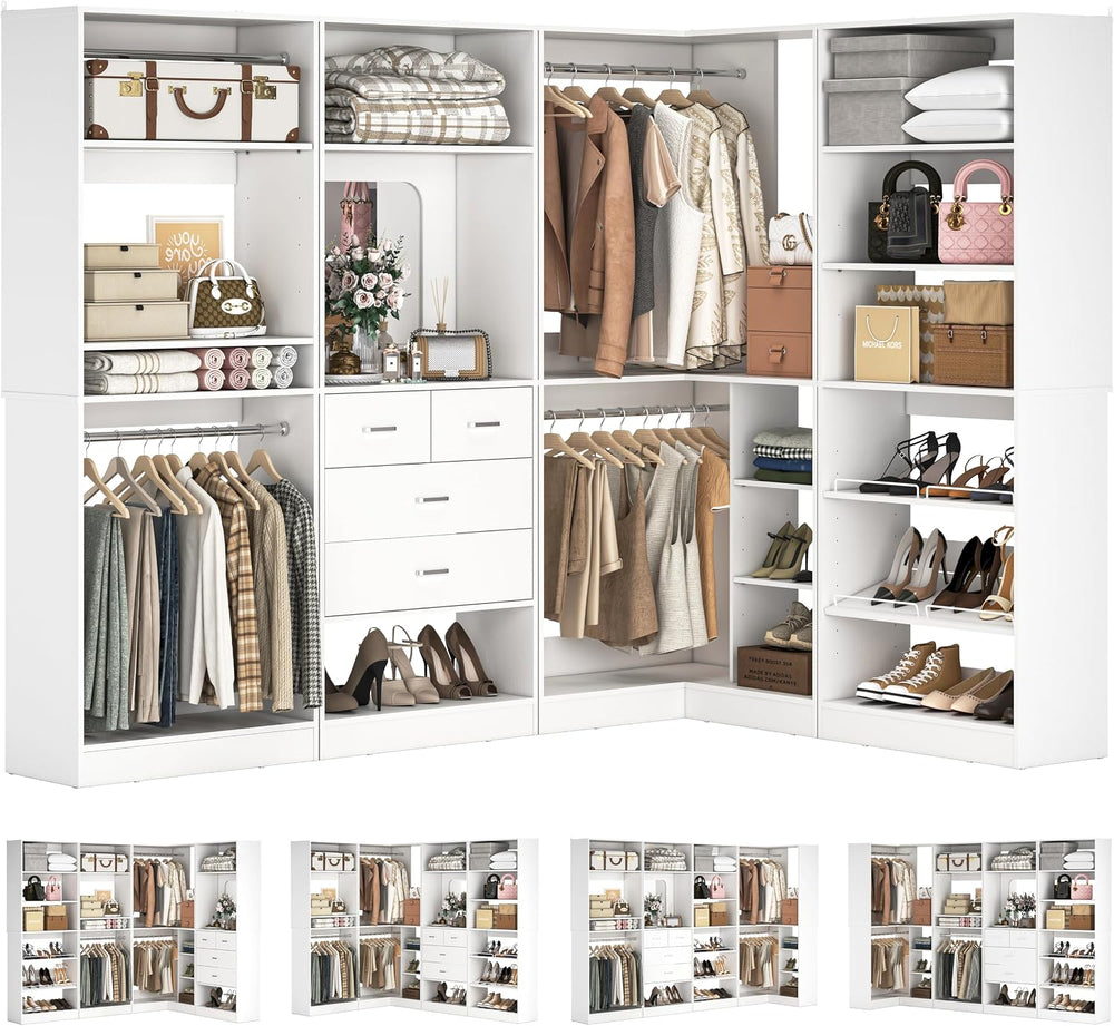 Unikito 110” Closet System with Drawers, 9.3FT Corner Closet Organizer with 4...