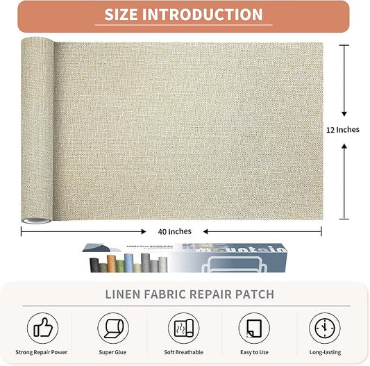 Coarse Linen Repair Patches, Self-Adhesive Linen Fabric Patches, 12X40 inch - Image 2
