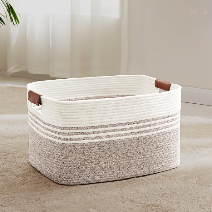 60L Large Laundry Basket with Leather Handles by ELEVATEDELEGANCETIMELESSSTYLE