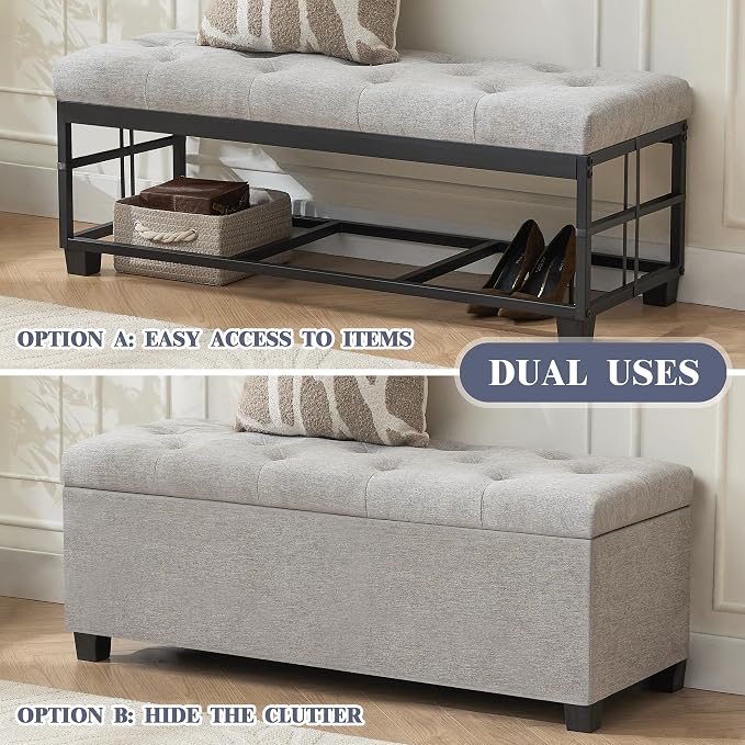 43’’ Storage Ottoman Bench, Linen Entryway Benches Load up to 660 Lb, Modern - Image 3