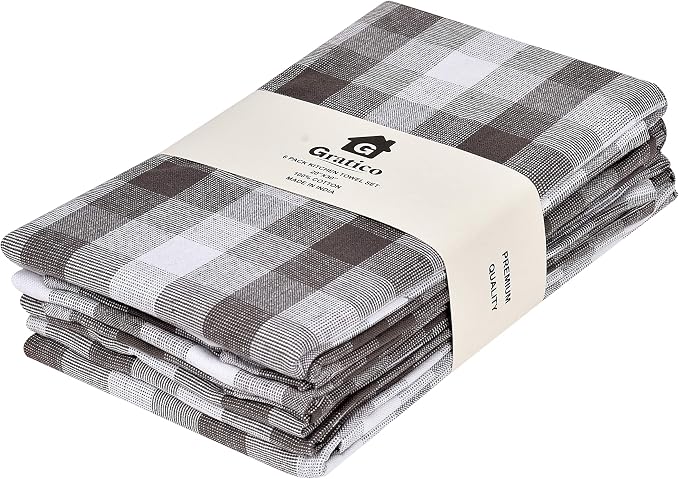 Kitchen Towels Set of 6 Soft Premium Cotton Highly Absorbent Dish Towels 20X30 by Gratico