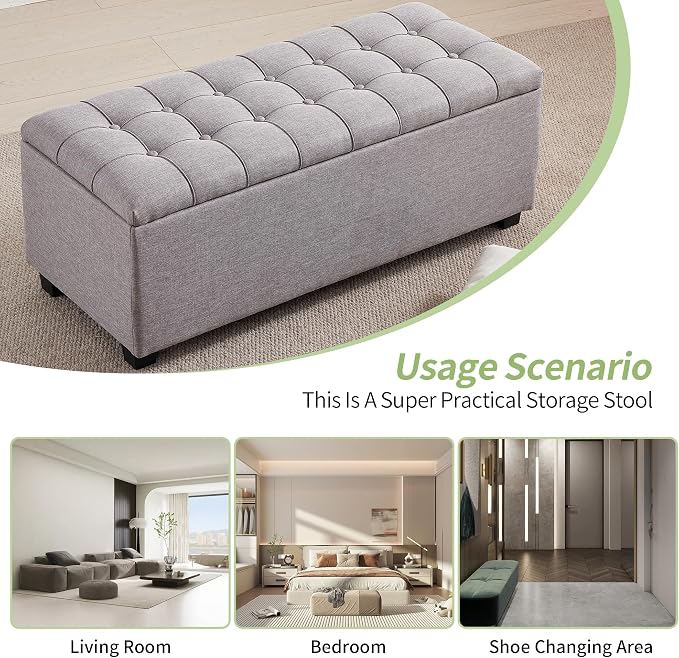 Ottoman with Storage 38 inches, Furniture End of Bed Storage Benches, Long - Image 6