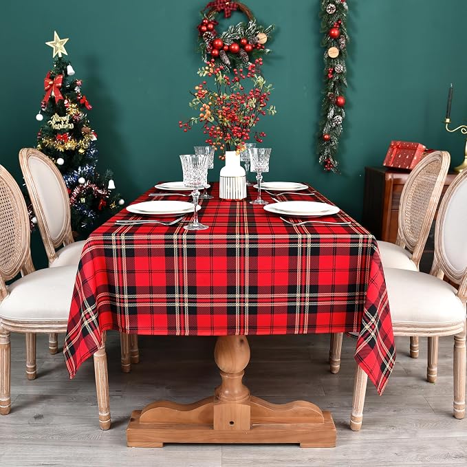 Red Tartan Waterproof Plaid Christmas Tablecloth Fabric - Image 4
