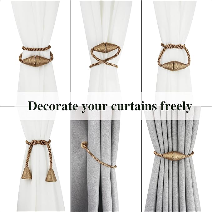 2 Pack Magnetic Curtain Tiebacks Rope Modern Handmade Curtain Tie Backs - Image 5