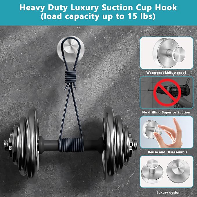 Suction Cup Hooks for Shower, Removable No Drill Towel Hooks, Upgraded 15 lbs - Image 3