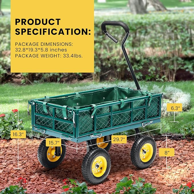 VIVOHOME Heavy Duty 400 Lbs Capacity Mesh Steel Garden Cart Folding Utility - Image 7