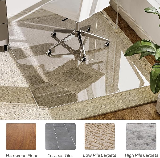 GLSLAND 46"x46" Tempered Glass Chair Mat Square Heavy-Duty Floor Protector - Image 6