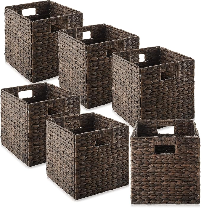 Casafield 10.5" x 10.5" Water Hyacinth Storage Baskets, Espresso by Casafield