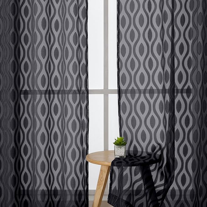 Aiyufeng Black Sheer Curtains 63 Inch Length 2 Panels Set, Solid Airy Light - Image 3