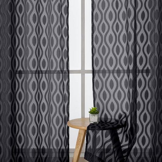 Aiyufeng Sheer Black Curtains 84 Inches Long 2 Panels, Solid Airy Light by Aiyufeng