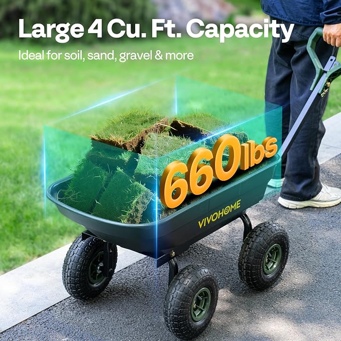 VIVOHOME 4 Cu.Ft 660lbs Wheelbarrow Garden Cart Dump Wagon - Image 5