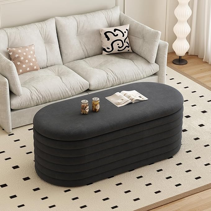 Storage Ottoman Bench, Upholstered Fabric Storages Benches End of Bed Stool by Cleanthewayyouwant