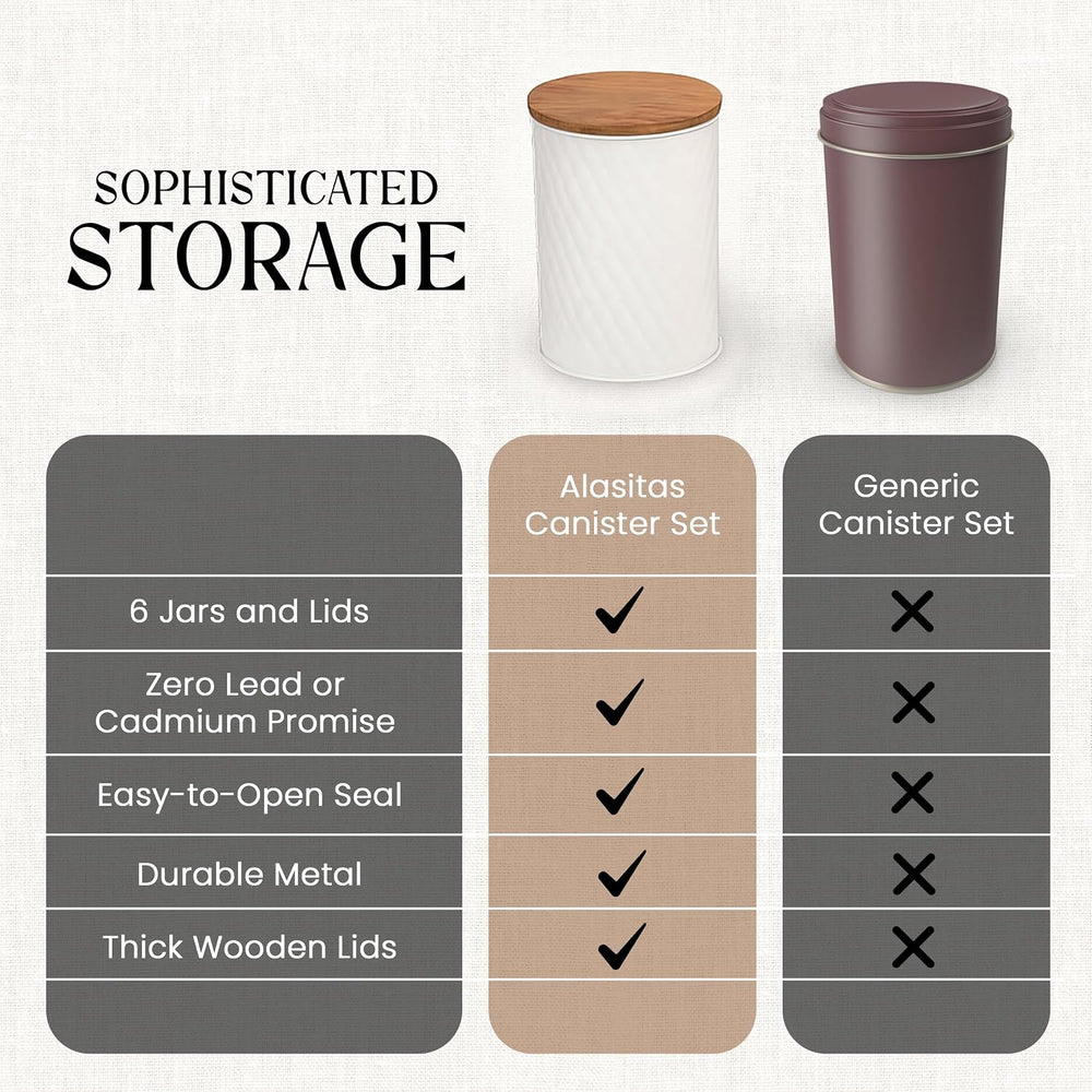 6 Canister Set for the Kitchen Countertop – Metal Food Storage Canisters with...