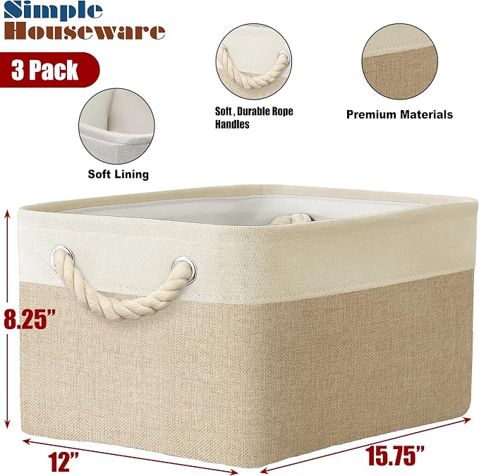 SIMPLE HOUSEWARE Large Fabric Storage Bin, 15.7" x 12" - Image 2