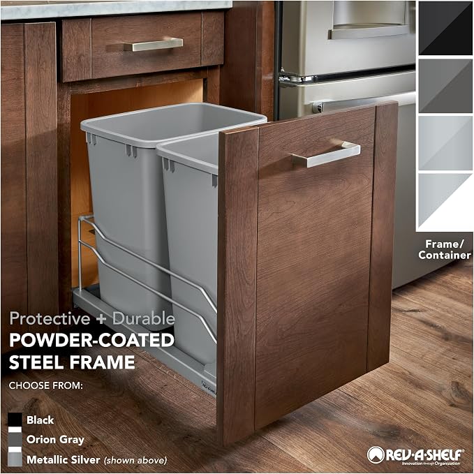 Rev-A-Shelf Double Trash Can Under Kitchen Cabinets Pullout, 35 Quart 8.75 - Image 8