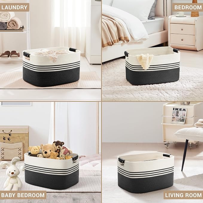 60L Large Laundry Basket with Leather Handles - Image 4