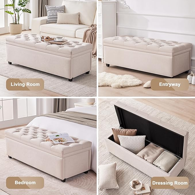 50" Storage Ottoman Bench, Tufted Ottoman - Image 4