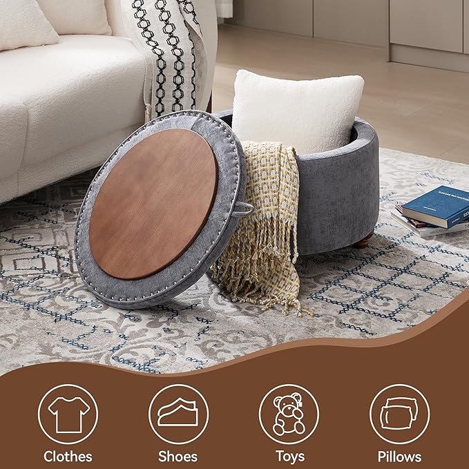 24Inch Round Storage Ottoman - Image 6